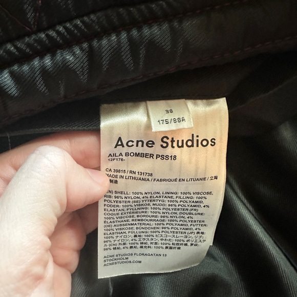 Acne Studios Alia Bomber Jacket - Burgundy red Size 38 - Picture 11 of 14